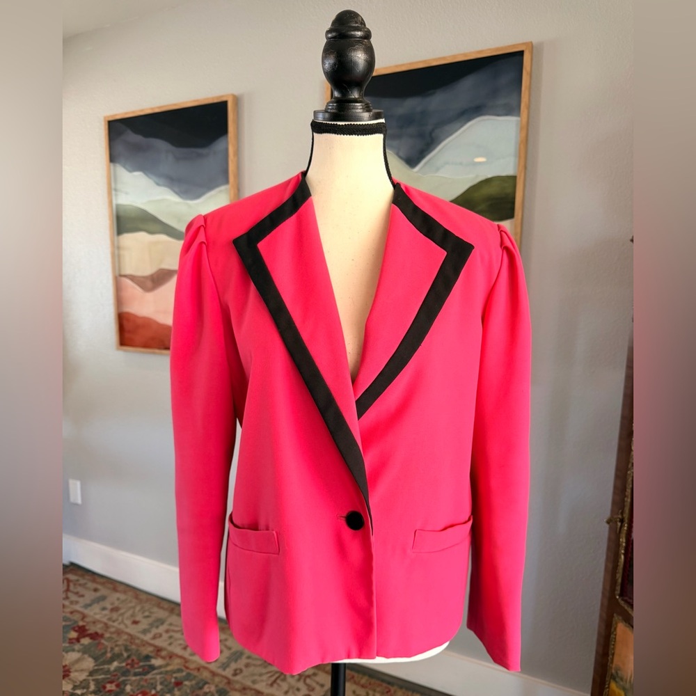 Vintage Vibrant Pink Blazer with Black Accents